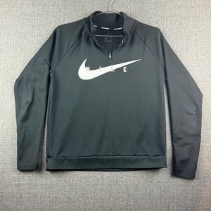 Nike Running Pullover Mens Small Black Half Zip Swoosh‎ Logo Athletic Sweatshirt